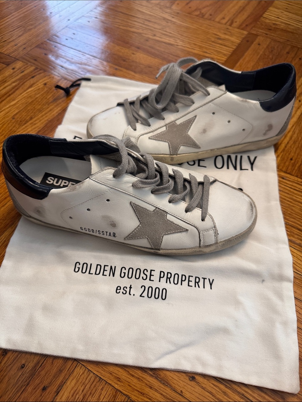 Golden Goose White Sneakers with Gray Star and Navy Heel SUPER CUTE AND POPULAR!